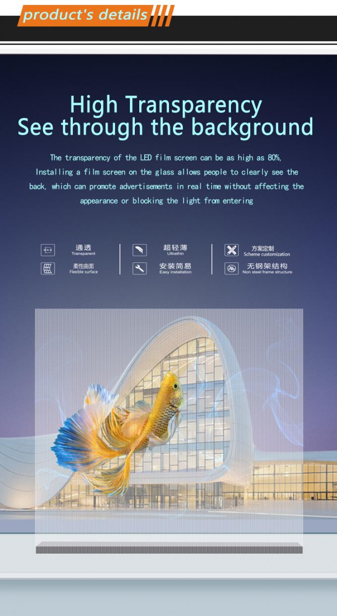 P20 P30 P40 LED Film Screen Giant Glass Curtain Wall Display 0