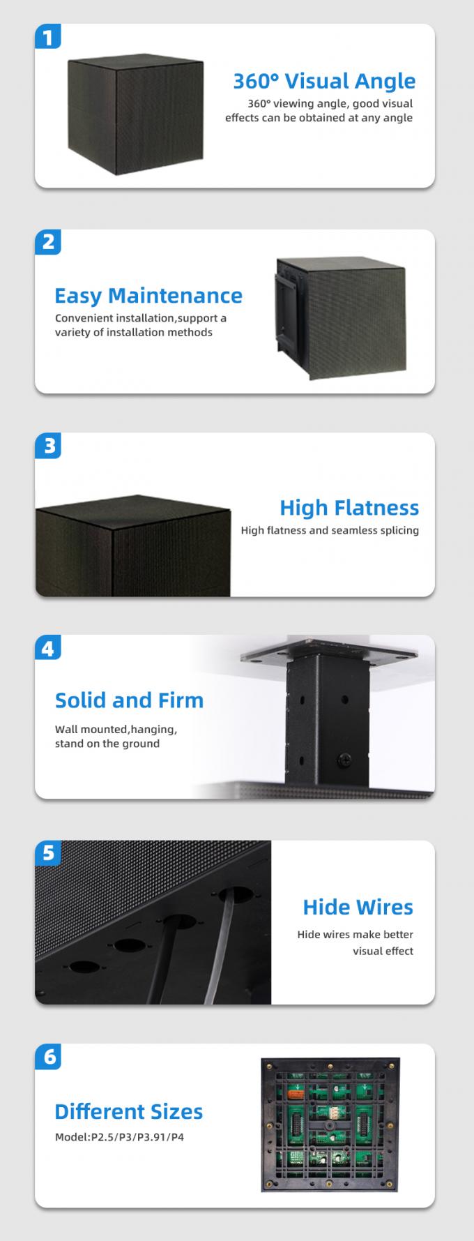 Tampilan LED kubus P2.5 P3 P4mm Disesuaikan dengan toko ritel Iklan LED kubus 6