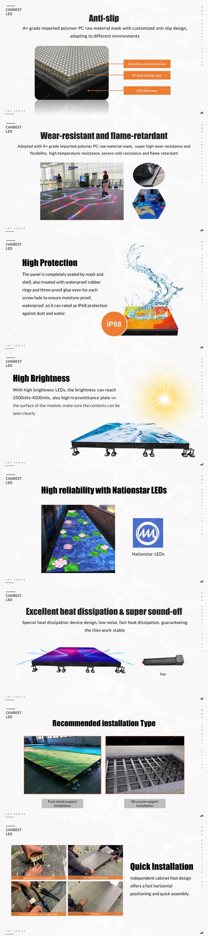 Layar LED lantai desain tahan air IP65, layar LED lantai beban berat berdiri, layar LED lantai dansa dalam dan luar ruangan 9