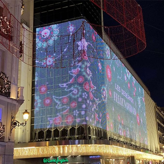 Fleksibel LED Curtain Display Net Screen Pixel LED Dot Light LED Mesh Screen untuk Media Fasad 7